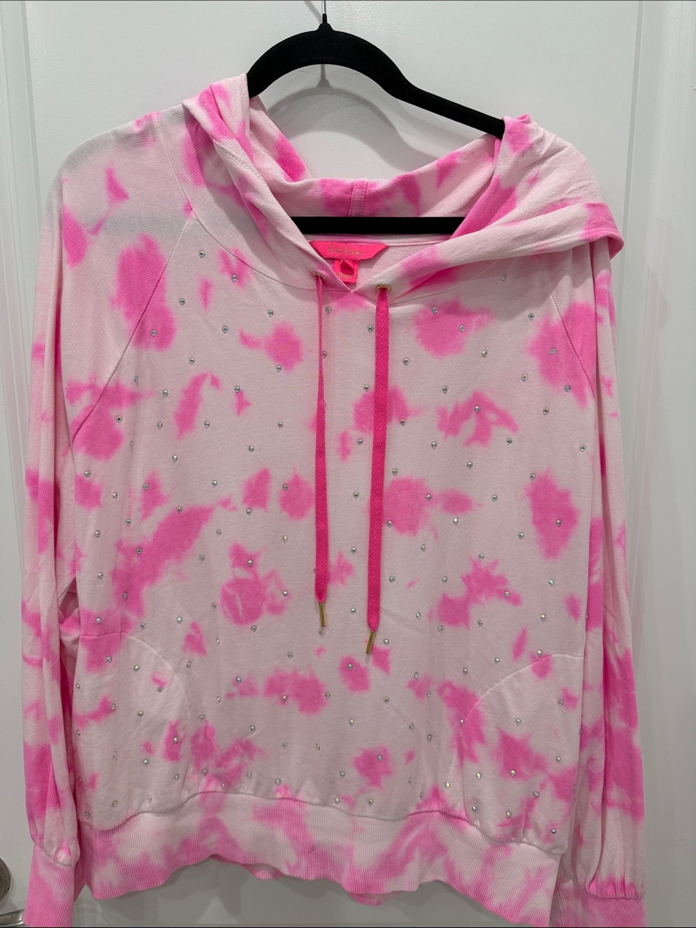 Lilly Pulitzer Pink & White Tie-Dye Hoodie with Rhinestones